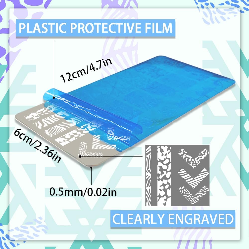 PH PandaHall 5PCS Nail Stamping Plates Animal Texture Print Nail Art Stamp Stainless Steel DIY Photo Template Nails Stencils for Women Nails Art Design 4.7x2.4 inches