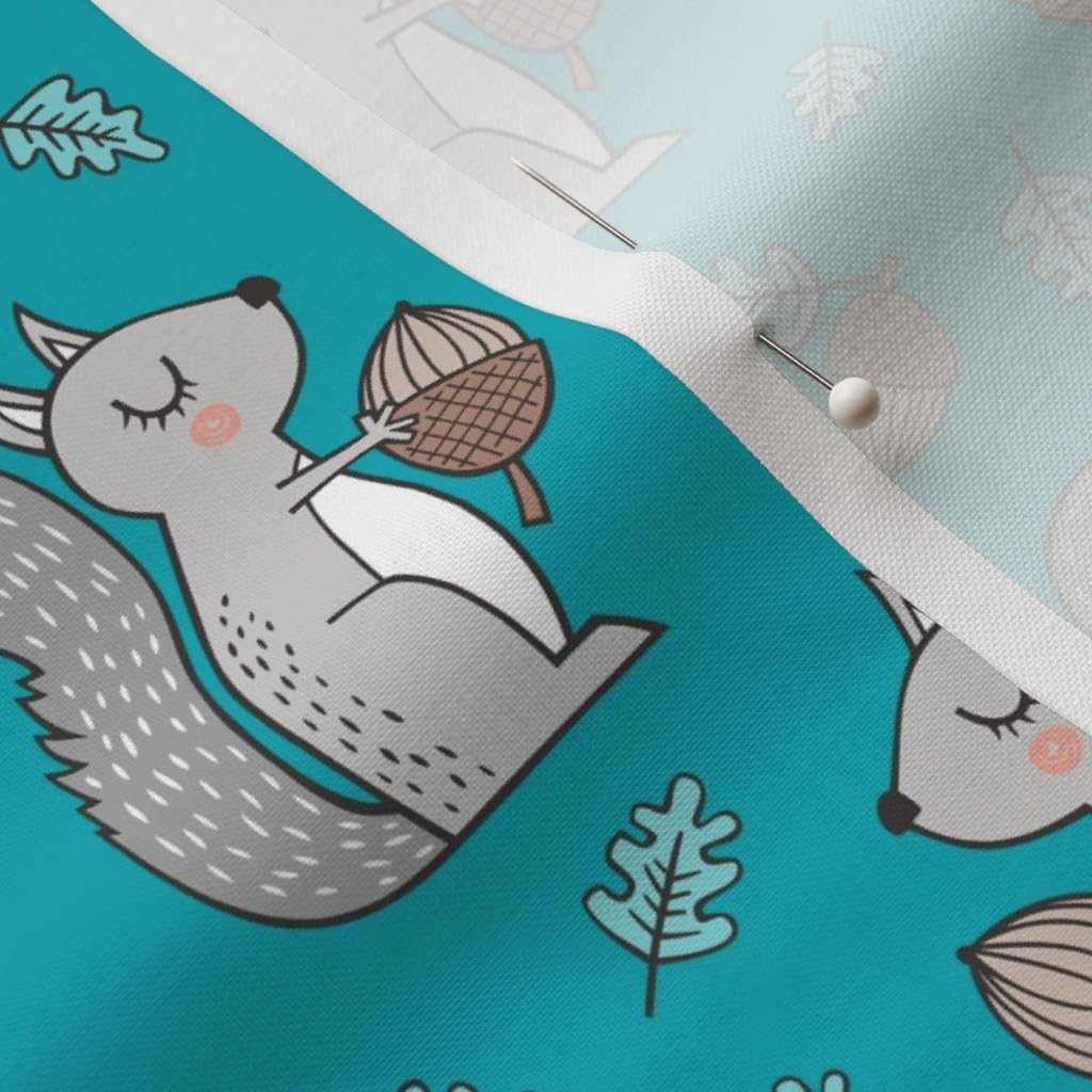 Spoonflower Fabric - Forest Squirrel Squirrels Leaves Acorn Autumn Fall Blue Woodland Printed on Petal Signature Cotton Fabric Fat Quarter - Sewing Quilting Apparel Crafts Decor