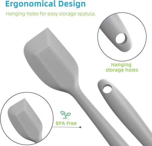 Miniatura 2 de Secura Espátula de silicona, espátulas de cocina de goma antiadherente, adecuadas para cocinar, mezclar y recoger espuma de leche, gris, pequeña