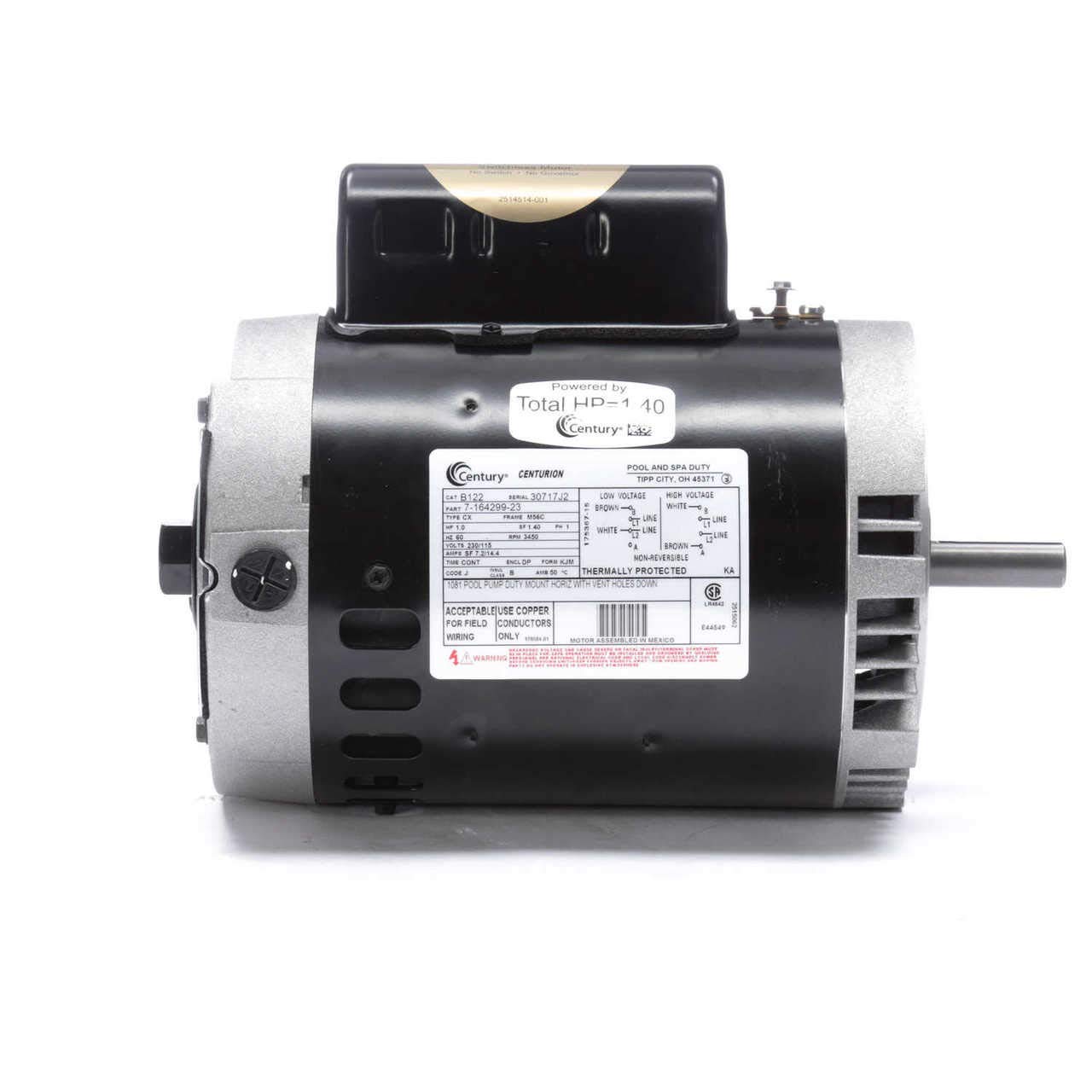 1 hp 3450rpm 56C Frame 115/230 Volts Swimming Pool - Jet Pump Motor Service Factor = 1.50 - AO Smith/Century # B122