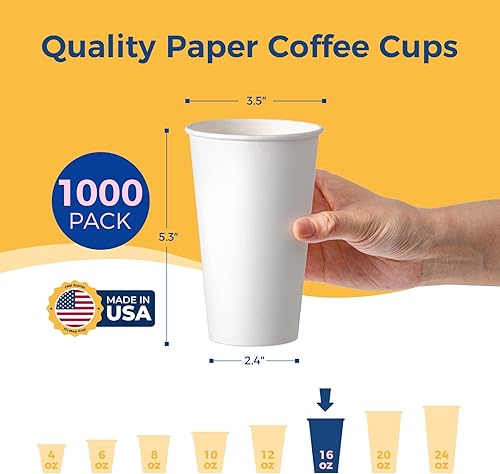 Miniatura 15 de Fit Meal Prep Paquete de 100 tazas de café de papel desechables de 16 onzas, tazas calientes de primera calidad para bebidas calientes/frías, vasos