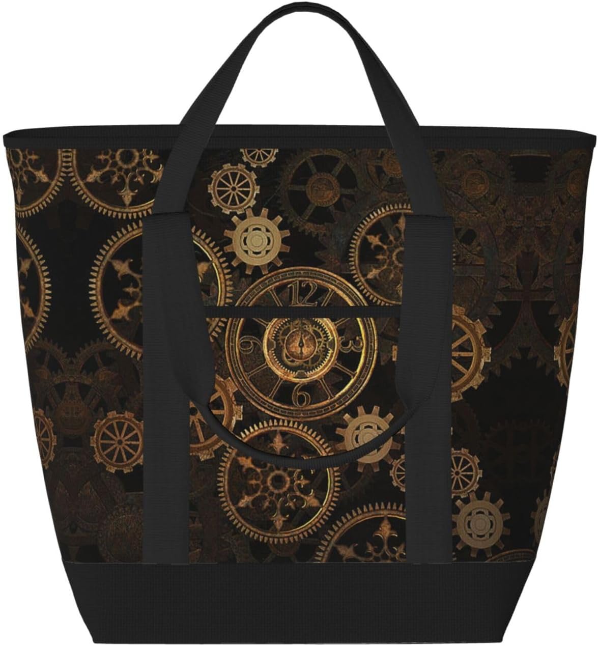 Gears Clock Bronze Century Print Large Cooler Bag Tote Bag,Reusable Grocery Bag,Lunch Box Bag, For Picnic Beach Camping