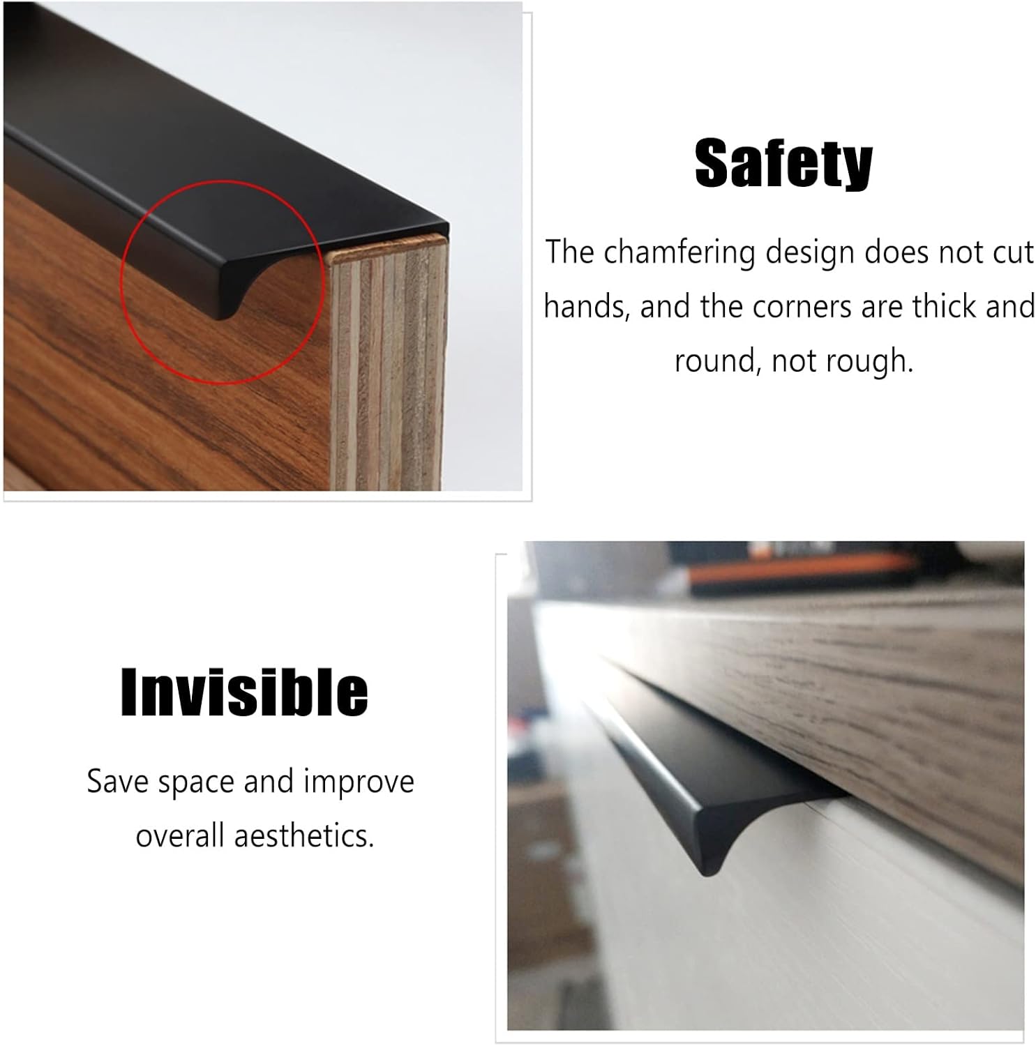 Modern Sliding Door Handles Set Cabinet Drawer Edge & Hidden Handles Kit (6 Pack 11.8in/30cm)