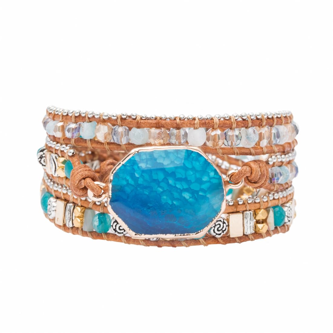 YGLINE Boho Handmade Wrap Leather Tube Crystal Stone Bracelet for Women