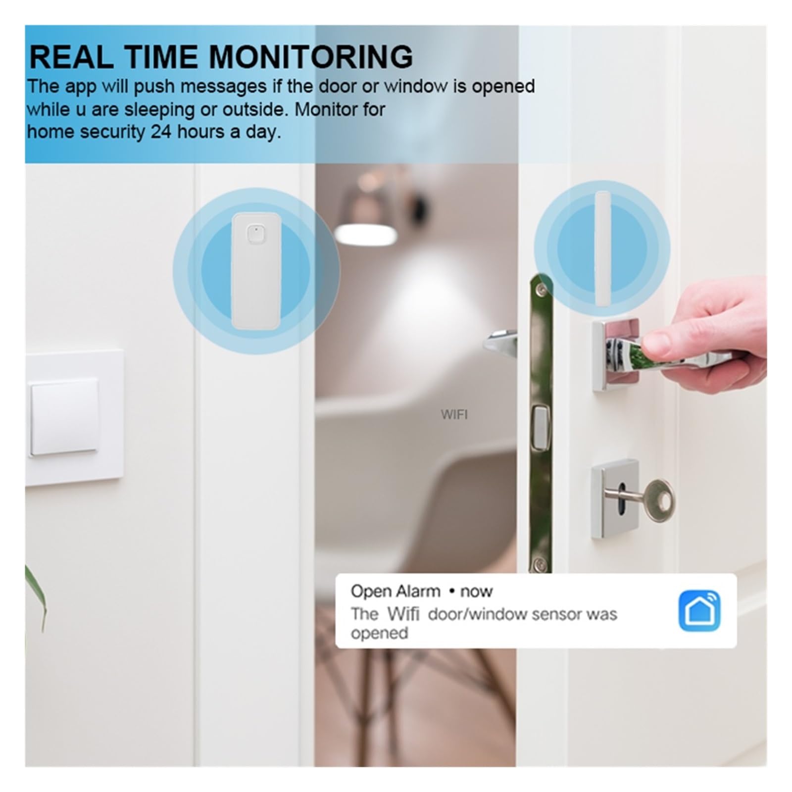 Sensor De Ventana Puerta, Detector Abierto Y Cerrado, Alerta Notificación Aplicación, Alarma Seguridad Que Funciona para Apartamento