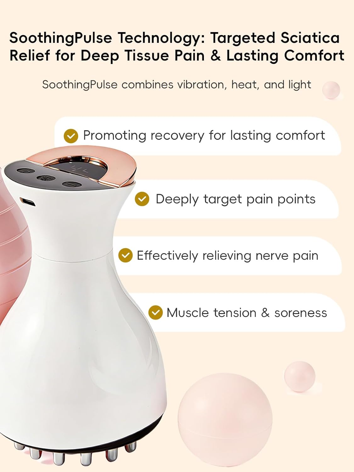 Sciatica Pain Relief Devices – Deep Tissue Massager with Multi-Mode Technology, Heat & Light, Targeted Relief for Sciatic Nerve & Lower Back Pain (White) - Image 3