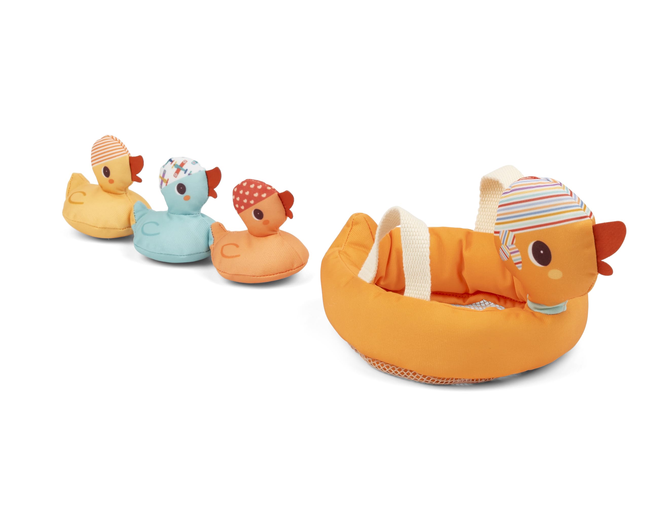 Lilliputiens, 4 Bath Ducks, including 3 Magnetic Ducklings, 4 Pieces, Developmental & Educational Fabric Bath Toy, Yellow