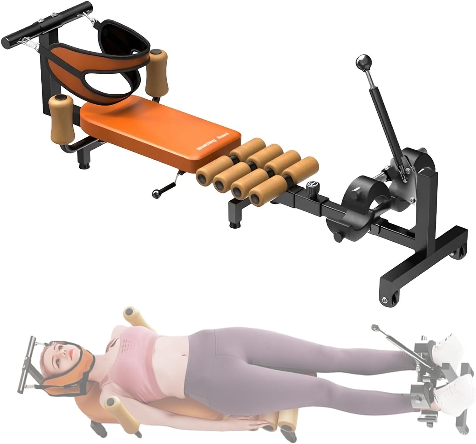 Full Body Traction Table with Head Support Straps,Adjustable Home Spinal Decompression Machine, Decompression Back Stretcher for Tension Relief & Lumbar Stretching