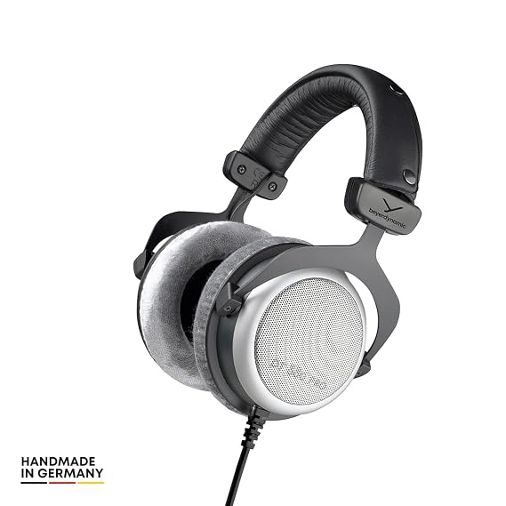 beyerdynamic DT 880 PRO 250 Ohm, Semi-Open-Back Over Ear Wired Studio Headphones for Mixing, Mastering, Monitor, 3M Coiled Cable with 1/8 & 1/4 Adapter. Silver with Grey Velour Ear Pads