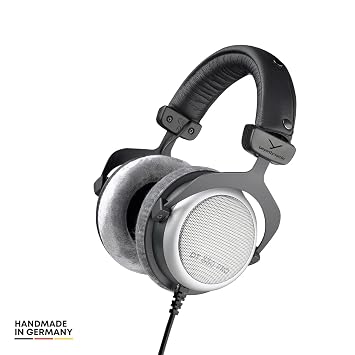beyerdynamic DT 880 PRO 250 Ohm, Semi-Open-Back Over Ear Wired Studio Headphones for Mixing, Mastering, Monitor, 3M Coiled Cable with 1/8 & 1/4 Adapter. Silver with Grey Velour Ear Pads