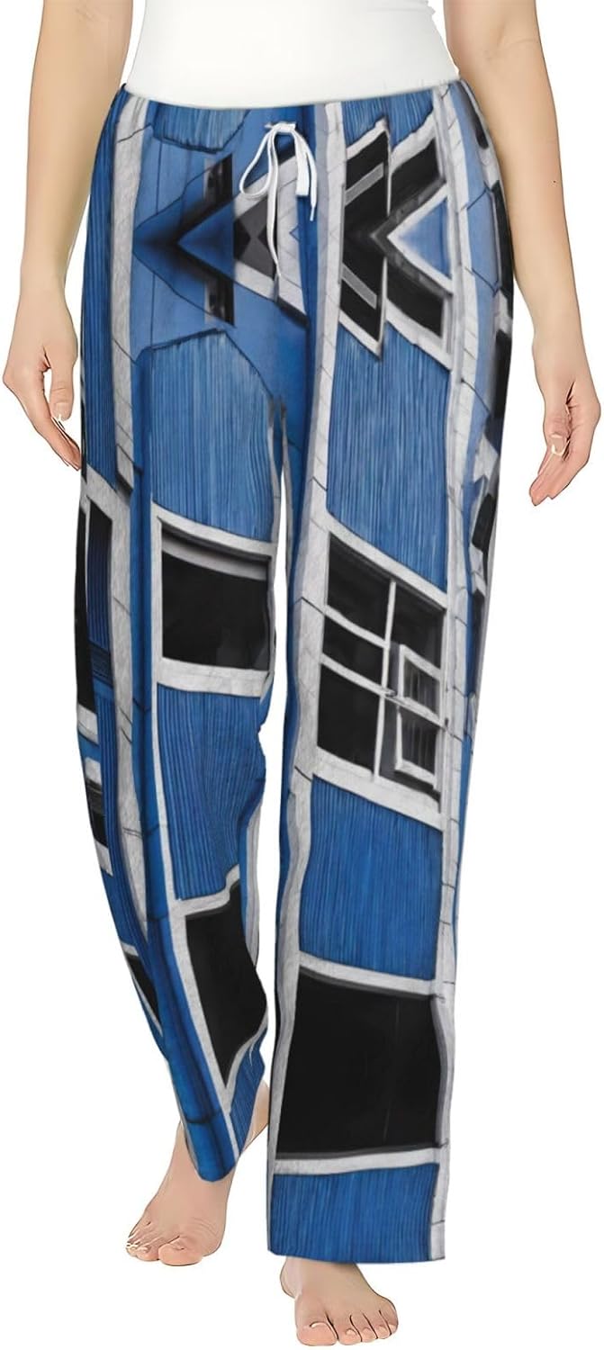 Blue Building Print Cozy Christmas Pajama Pants,Flannel Pajama Bottoms,Cater To Various Body Types