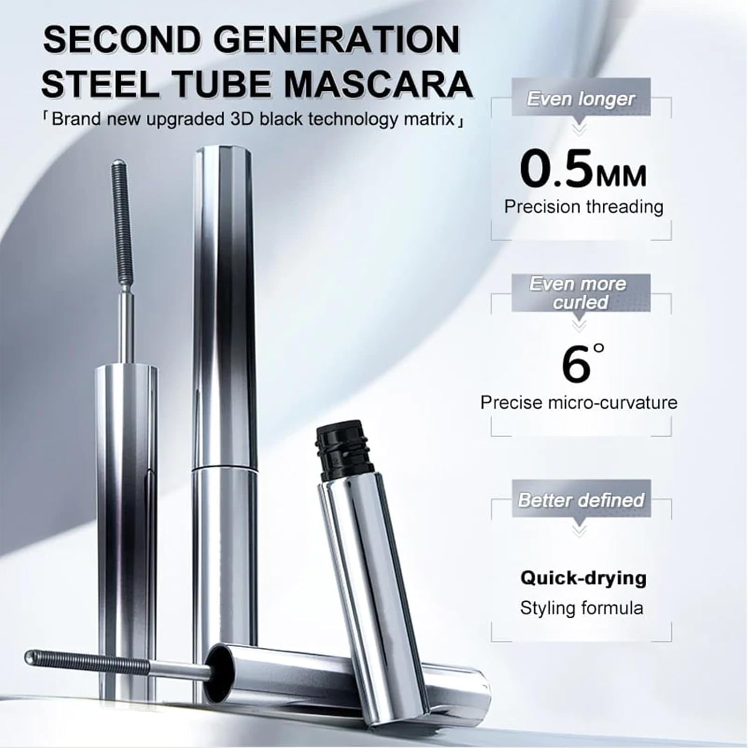 Curling IronMascara, Iron Wand Mascara, 3DCurling Eyelash Iron Mascaras, 3DCurling Eyelash IronMascara, CurlingIronMascara,Korean Mascara Metal Wand (Black Curling*2)