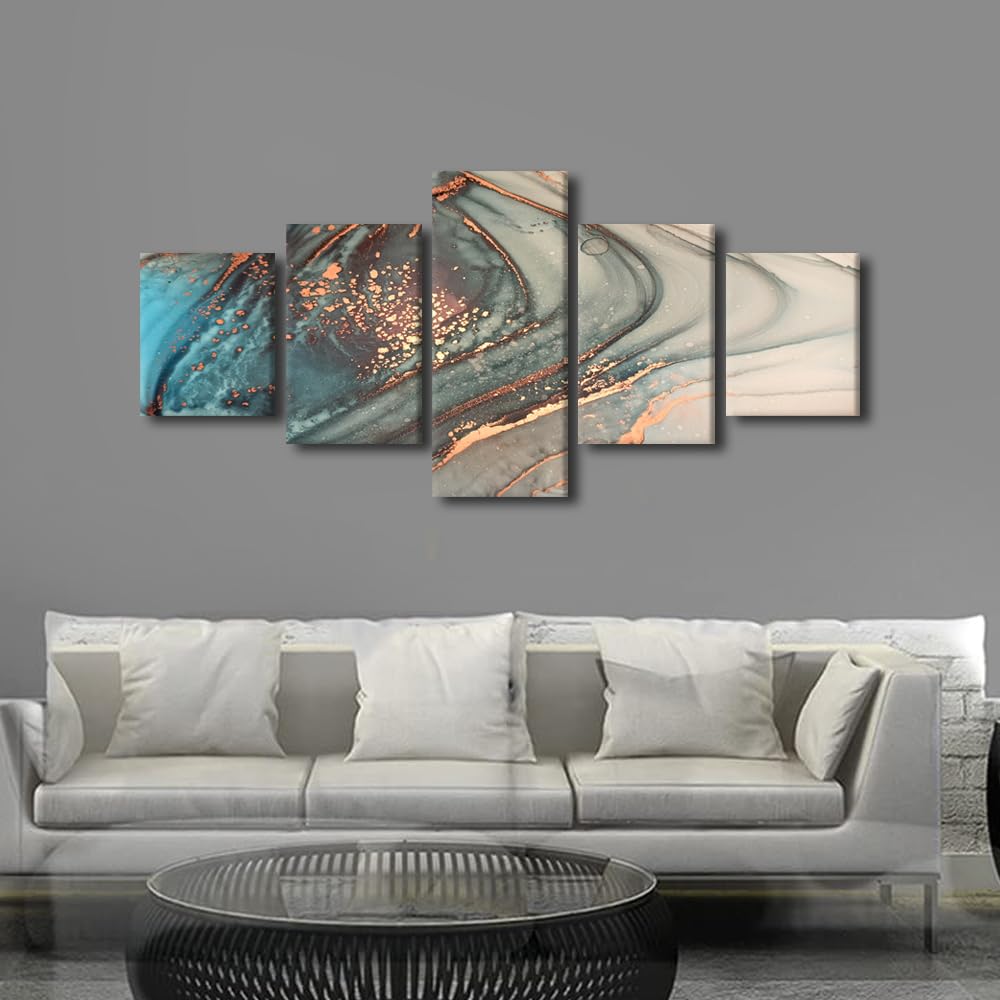 Framed Abstract Marble Texture Pattern Canvas Prints Wall Art for Home Decor Beige Blue Ink Pictures Print On Canvas for Office Posters Living Room Decoration Paintings Ready to Hang(50" Wx24 H) - Image 3