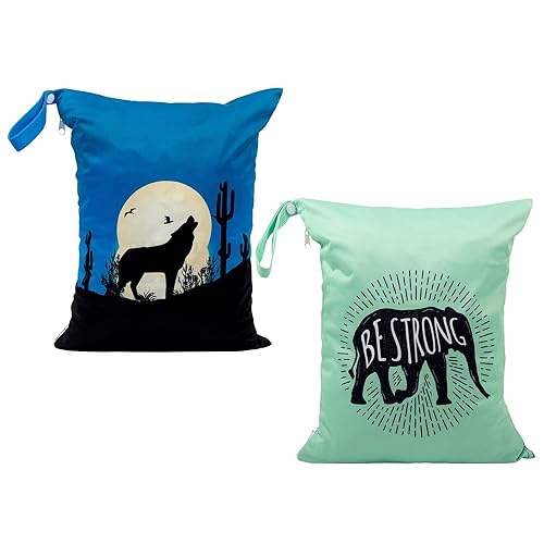Miniatura 128 de ALVABABY 2 bolsas de pañales de tela para ropa húmeda, reutilizables con dos bolsillos con cremallera, para viajes, playa, piscina, guardería, 01