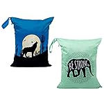 ALVABABY 2pcs Cloth Diaper Wet Dry Bags Waterproof Reusable with Two Zippered Pockets Travel Beach Pool Daycare Soiled Baby Items Yoga Gym Bag for Swimsuits or Wet Clothes LX-AMD0912
