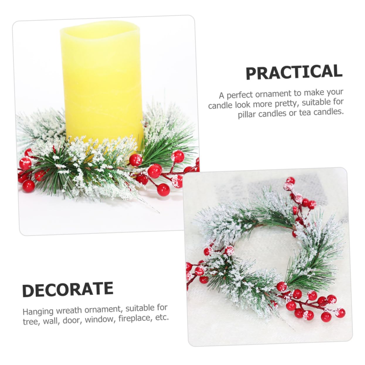 Ciieeo Christmas Candle Rings Artificial Pine and Red Berry Candle Decor for Pillar Candles Christmas Door Decor and Candle Garland Inner Approx Festive Decoration