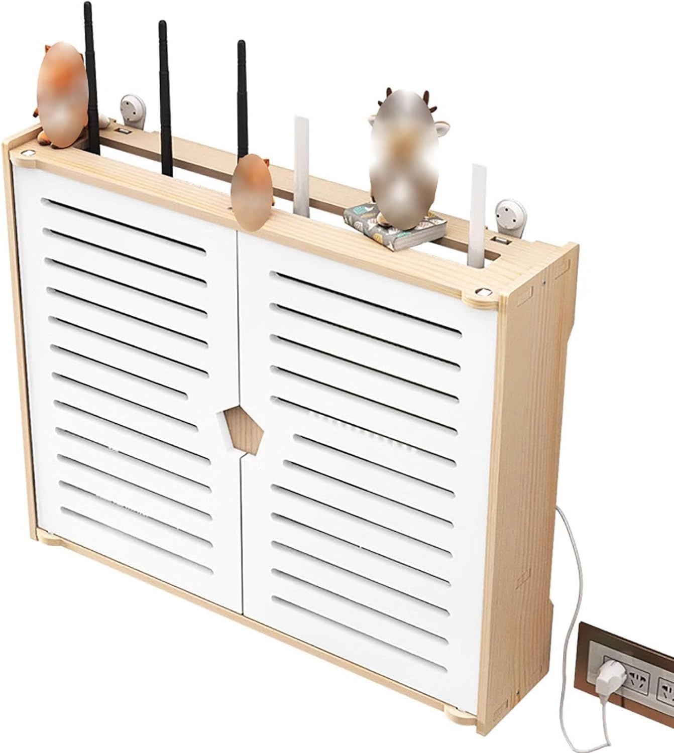 Boîte de rangement bois extra large pour routeur WiFi et décodeur TV