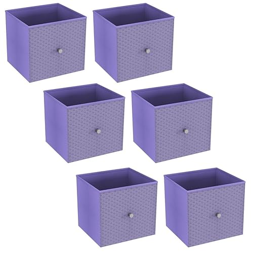 URBNLIVING Set of 1/4/6 Foldable 27cm Woven Fabric Storage Cube Box Drawer Insert Basket with Handle - Multi Colourful Collapsible Toy Arts & Crafts Bins, Durable and Lightweight for Home Office