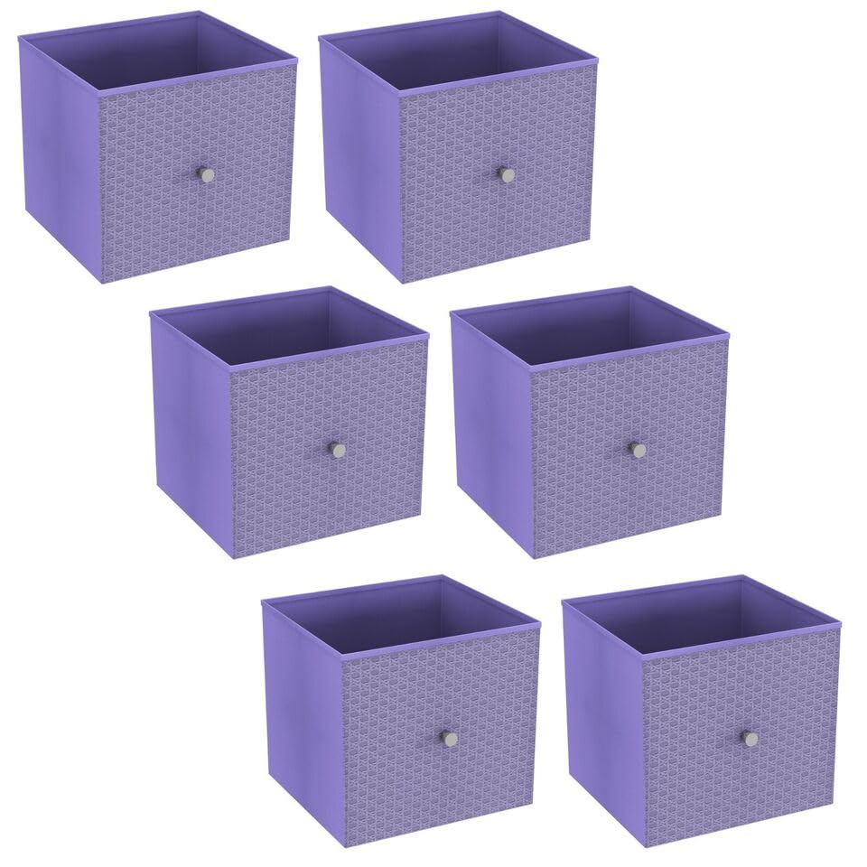 URBNLIVING Set of 1/4/6 Foldable 27cm Woven Fabric Storage Cube Box Drawer Insert Basket with Handle - Multi Colourful Collapsible Toy Arts & Crafts Bins, Durable and Lightweight for Home Office