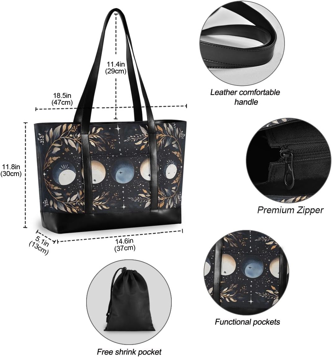 ALAZA Moon Phases Laptop Tote Bag for Woman 15.6 inch Laptop Organizer Bag Teacher Work Purse