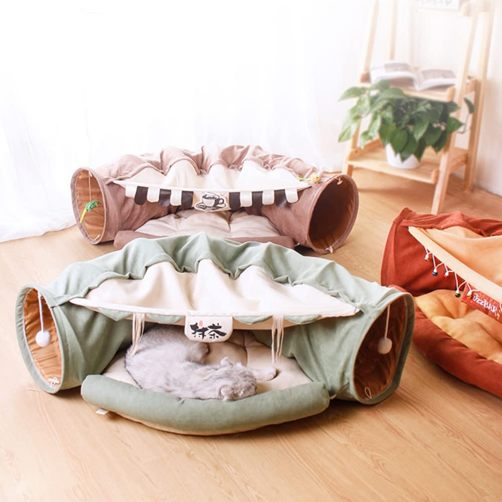 Casa para gatos, juguete interactivo para gatos, juguete de juego interactivo, plegable, hurones, conejo, cama, túneles, tubo, juguetes de interior, producto de ejercicio para gatitos (caqui)