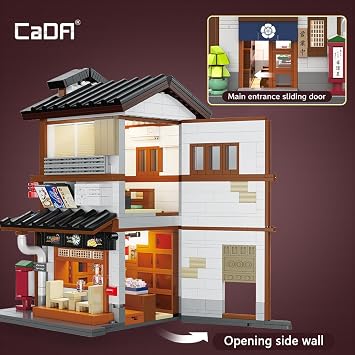 CaDA Master C66019W Japanese Style Yakitori Izakaya House Building Set,City Street Brick Kit with Lights, 1195PCS Modular House Idea Collect Gift for Adults