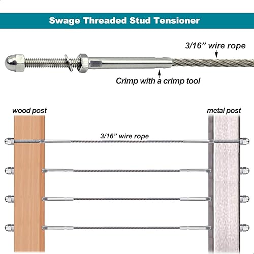 Miniatura 4 de 316 T316 T316 Tensor de acero inoxidable barandilla de cable Hardware 60 piezas, para postes de madera y metal Kit de sistema de barandilla de cable