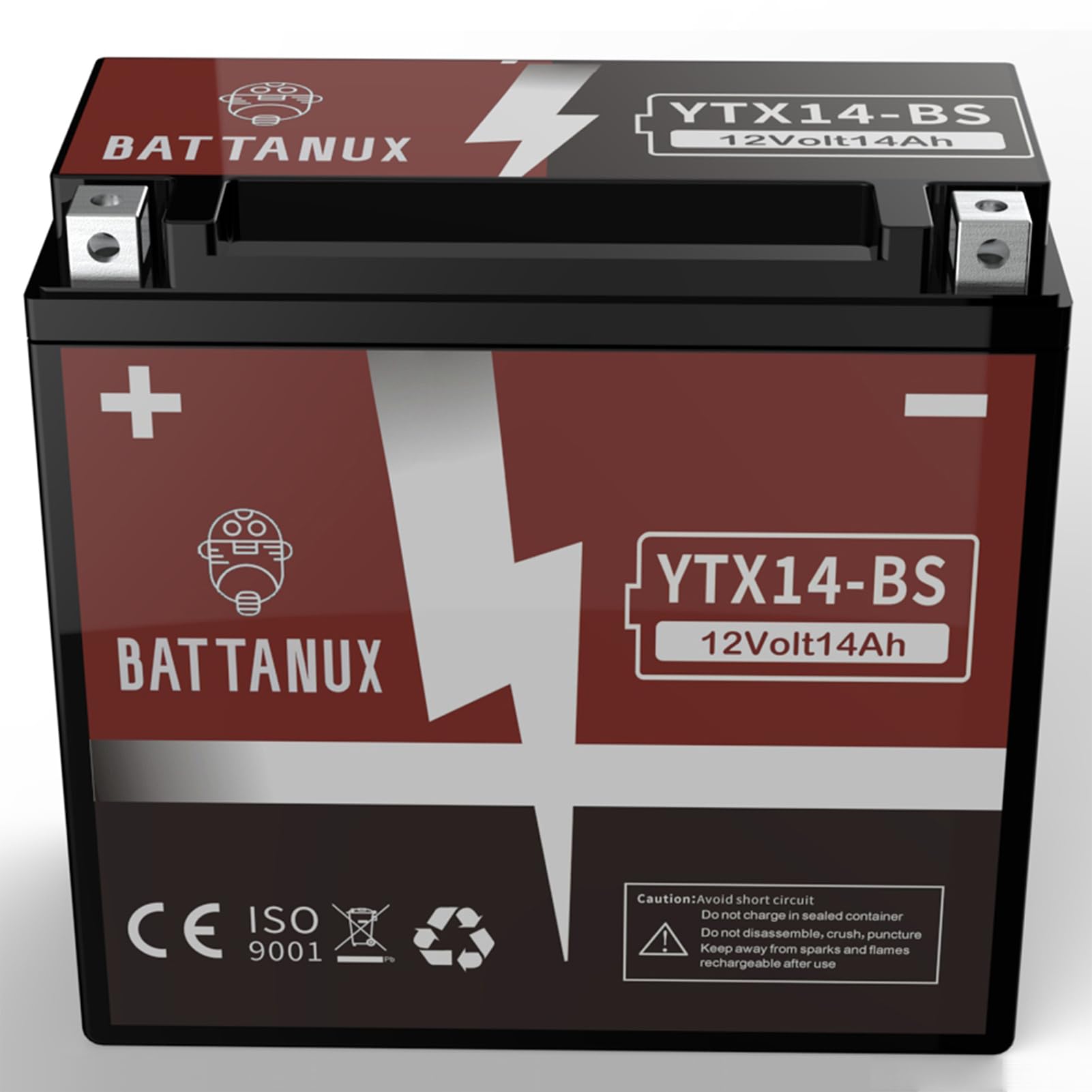 Battanux YTX14-BS y batería de motocicleta, sellada SLA/AGM 12V14Ah Batería para ATV/UTV/Motoneige/Motocicleta, libre de mantenimiento y sin necesidad de herramientas para la instalación image_1