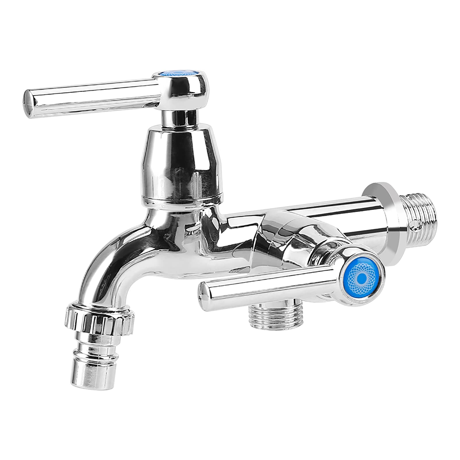 GLOGLOW Double Handle Water Faucet Electroplating Plastic Washing Machine Cold Water Faucet with Dual Outlet for Kitchen Sink