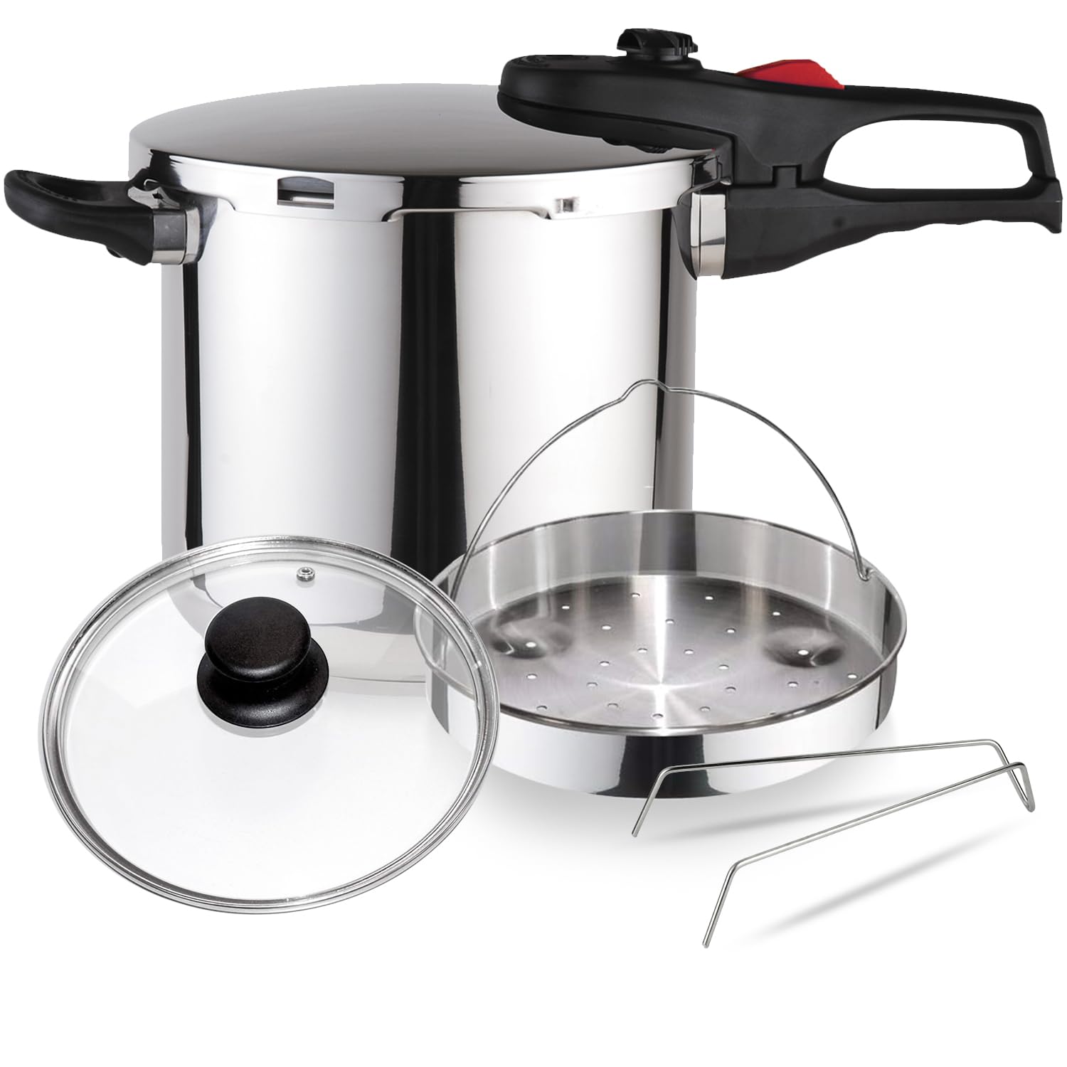 Magefesa Practika Plus – Exclusive Pack 7.5 L Express Pot + Basket + Glass Lid, Stainless Steel 18/10, Pressure Sensor, Induction