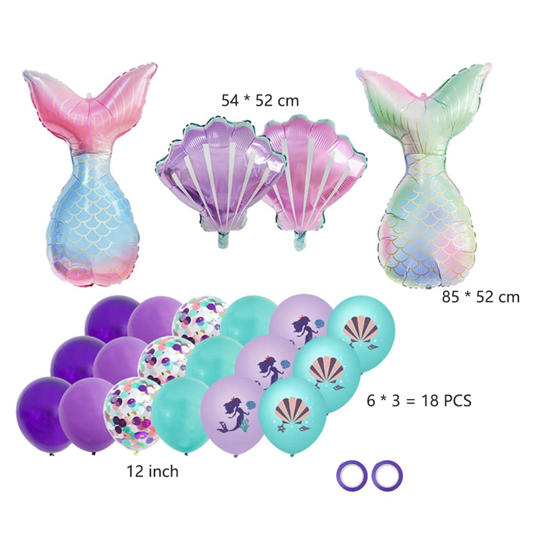 22-teiliges Meerjungfrau Ballon-Set – Mit Folienballons, Latexballons & Bändern Für Geburtstagsdeko