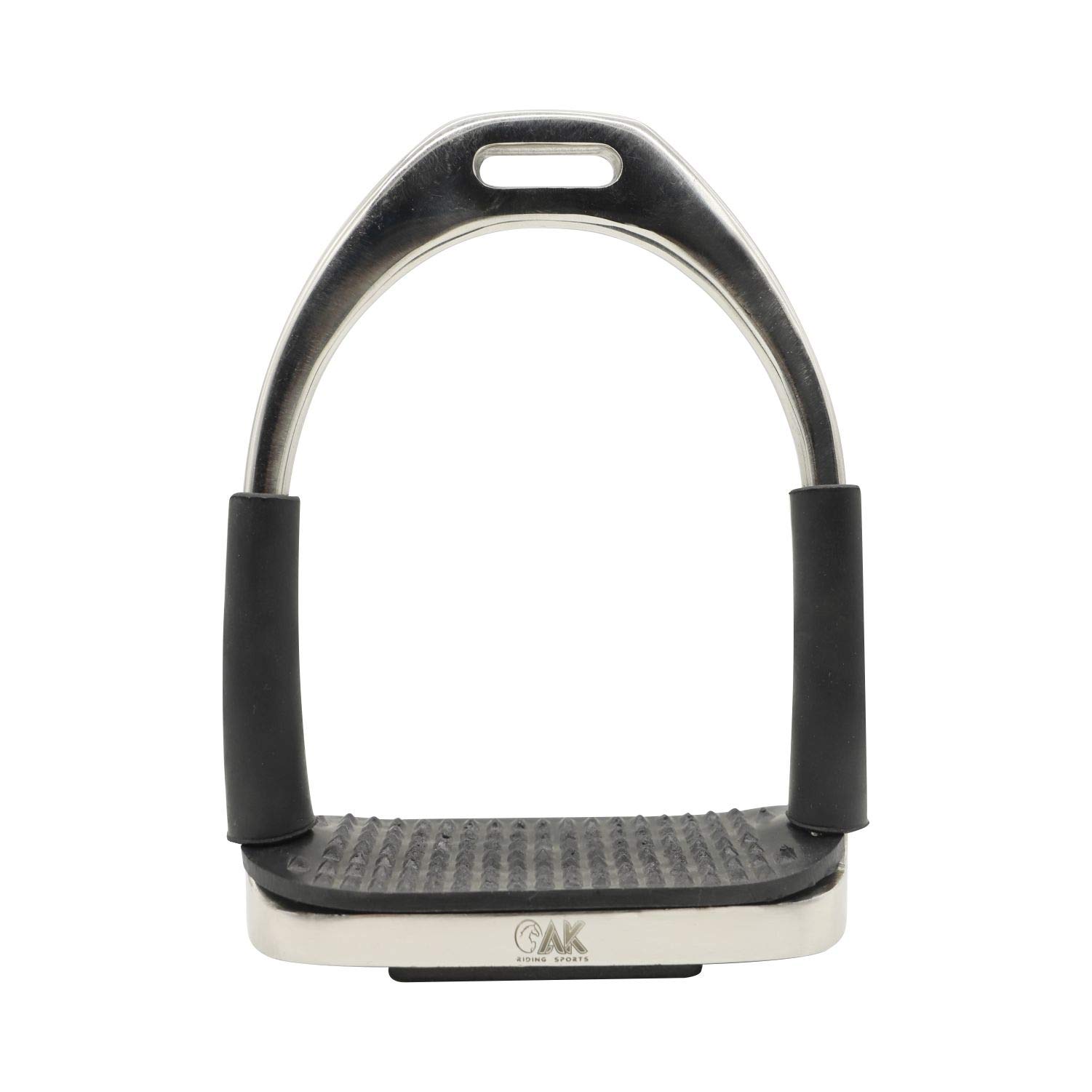 AK Flexi plegable de acero inoxidable para montar a caballo, estribos ecuestres con banda de rodadura negra (4 pulgadas, plata)