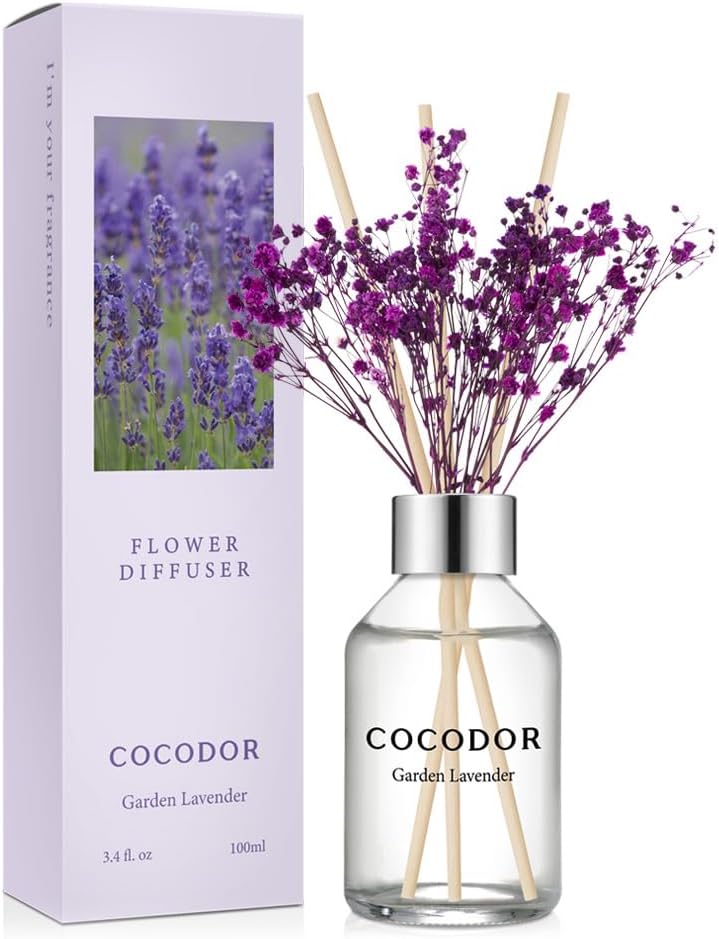 Cocodor Flower Diffuser, Garden Lavender, 3.4 fl oz 100 ml, Reed Diffuser with Stick, Room Fragrance, Air Freshener, For Rooms, Gift