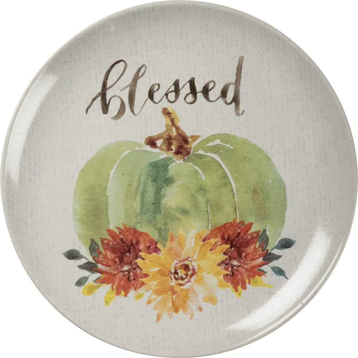 Primitives by Kathy Charming 4 Stoneware Plate Set - Pumpkins -Thankful,Grateful,Blessed, and Gather Hand Lettered Sentiments