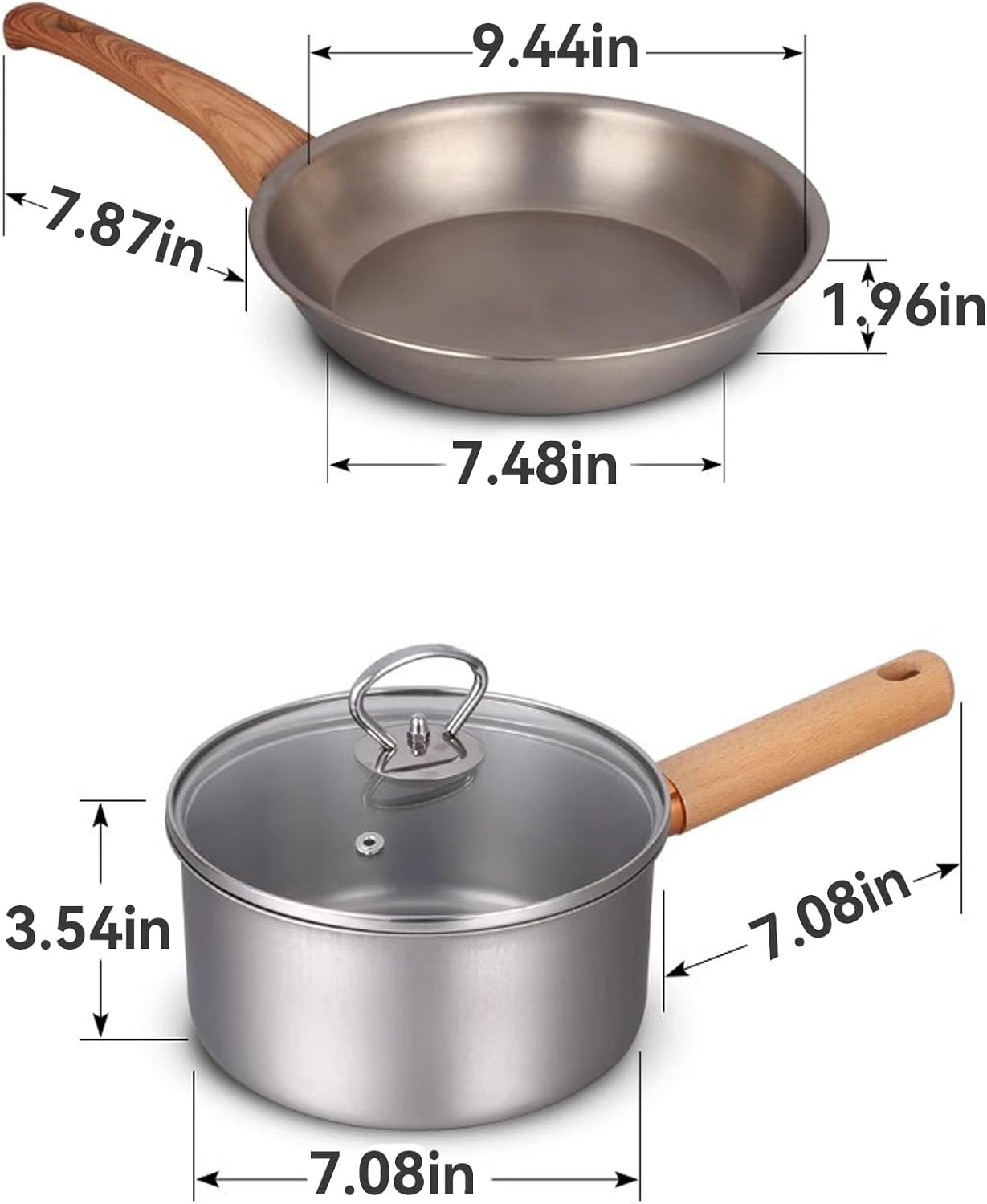 Titanium Pan, Upgrade No Coating Non Stick Titanium Pro Frying Pan & Saucepan, Ultra-Durable, Scratch-Resistant, Pfas/Pfoa/Ptfe Free Cookware, Dishwasher&Oven Safe,Frying pan/9.44in