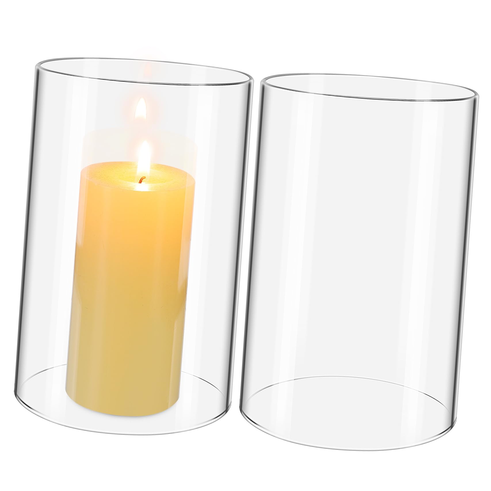 2pcs Bougeoirs en Verre Cylindriques Transparents pour Bougies Piliers, Design Simple et Élégant, Résistant Vent, pour Décoration et DIY