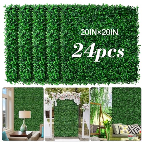 AOKIE 20'X20' Artificial Grass Wall, 24Pcs Boxwood...