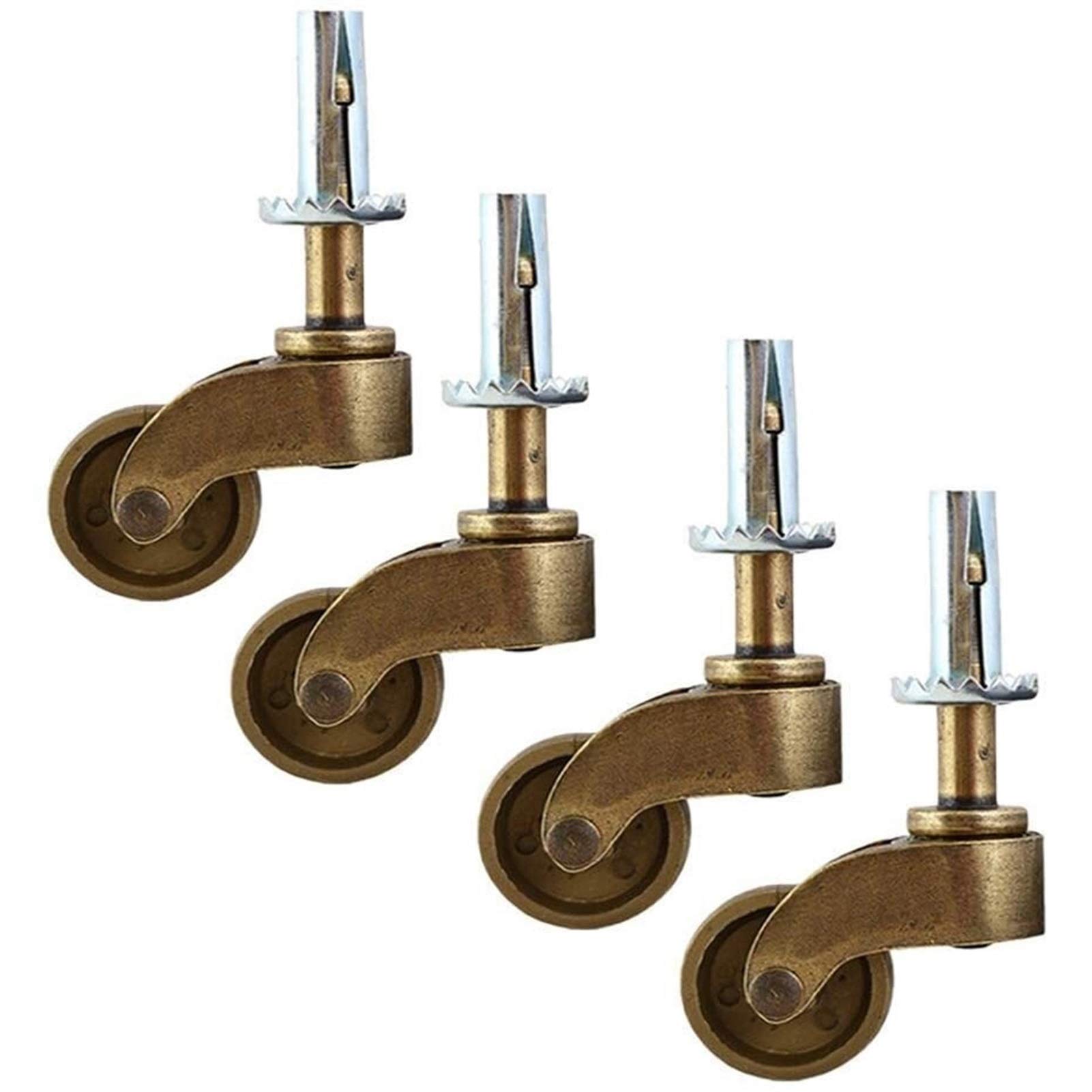 Roulettes de meubles vintage en cuivre antique lot de 4 roues pivotantes M10 pour canapé rétro