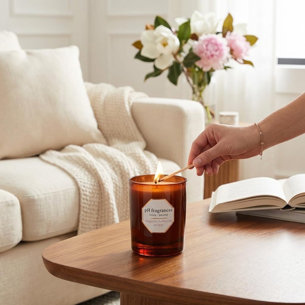 Scented Candle Magnolia & Pivoine de Soie, Luxury Aromatherapy Candle, Floral Scented Soy Wax Candle with Cotton Wick, Elegant Home Decor scented candles for home candle gifts for women for Living Roo