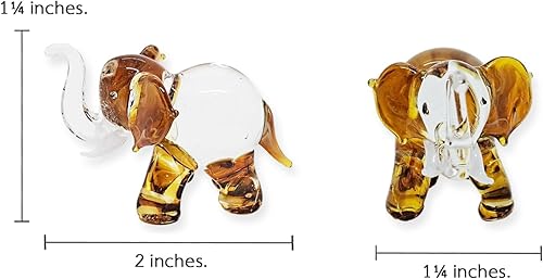 Miniatura 3 de ChangThai Design Pequeña figura de elefante marrón transparente de 1 pulgadas de alto, animales pintados a mano en miniatura de cristal pintado a