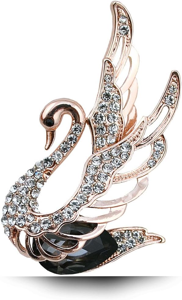 Via Mazzini Black Crystal Beautiful Swan Brooch Cum Saree Pin for Women and Girls (Brooch0568)
