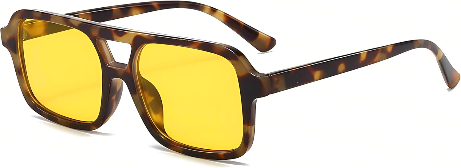 Kursan Retro Square Aviator Sunglasses for Women Men Vintage Trendy Rectangle 70s Sun Glasses