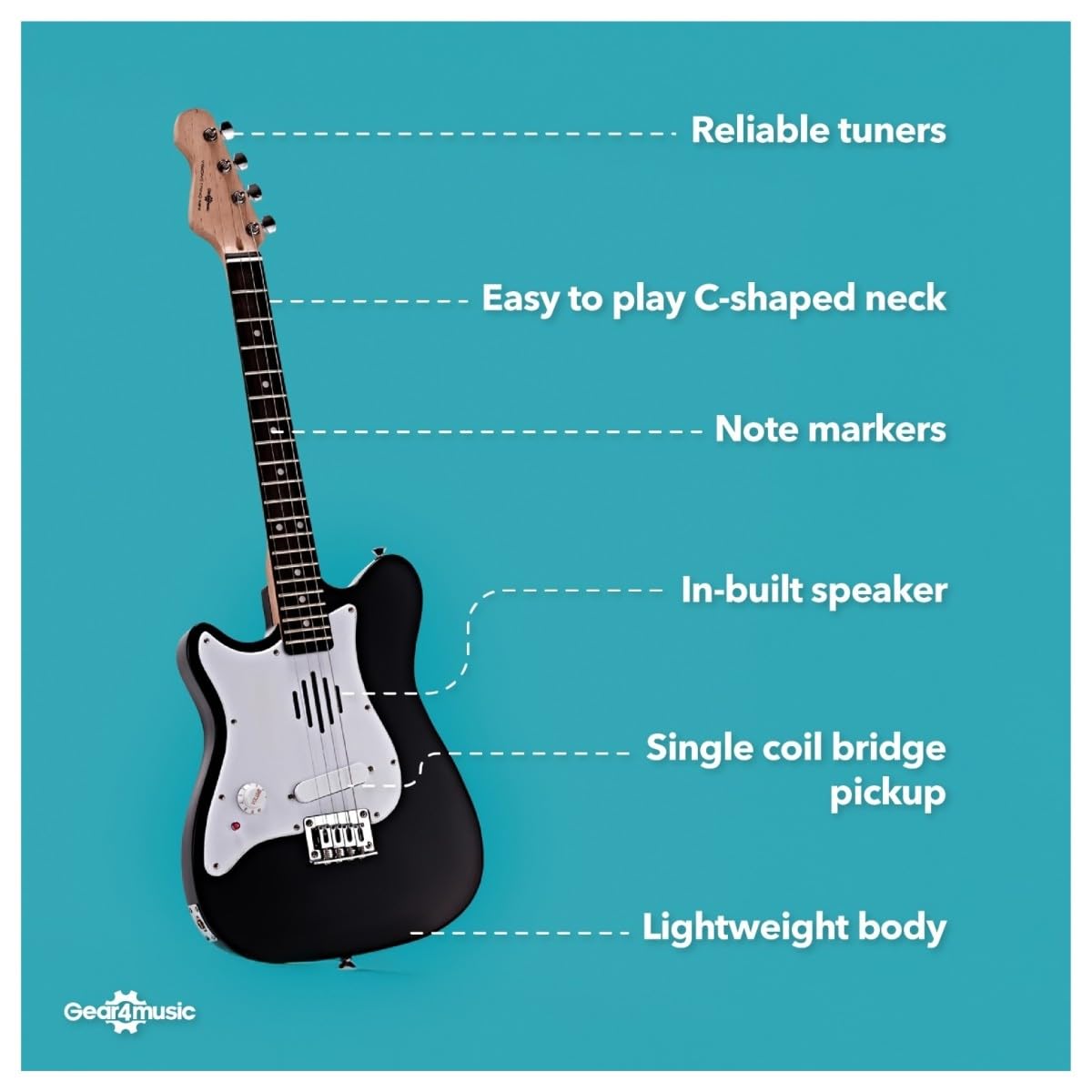 VISIONSTRING Mini Chitarra Elettrica Mancina 1/2 con Altoparlante, Nero | Chitarra Bambini 1/2 con Altoparlante Integrato, Borsa Tracolla Accordatore e Plettri, Mancina, Nero