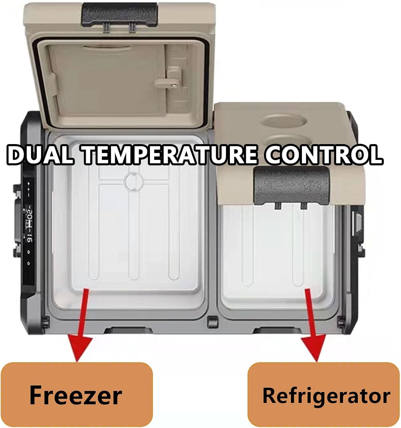 Refrigerador Portatil Car Freezer Portable Fridge for Camping Dual Temperature and Control Design 35/45/55L -20°C to 25°C with Cutting Board 12V/24V/110V/220V(60 * 40 * 50.5cm)