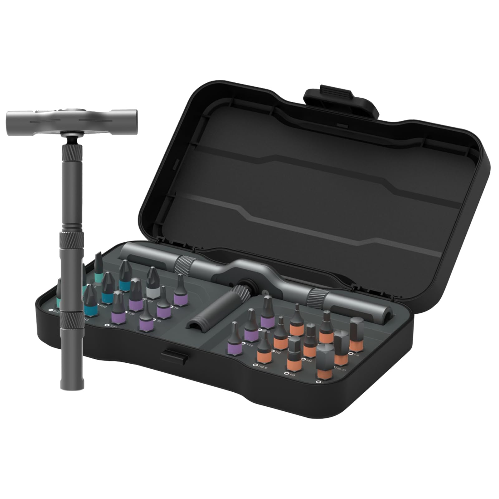 ATuMan Juego de destornilladores de trinquete de precisión, 24 en 1, juego de puntas de destornillador magnético S2, kit de herramientas de reparación del hogar con mango desmontable para