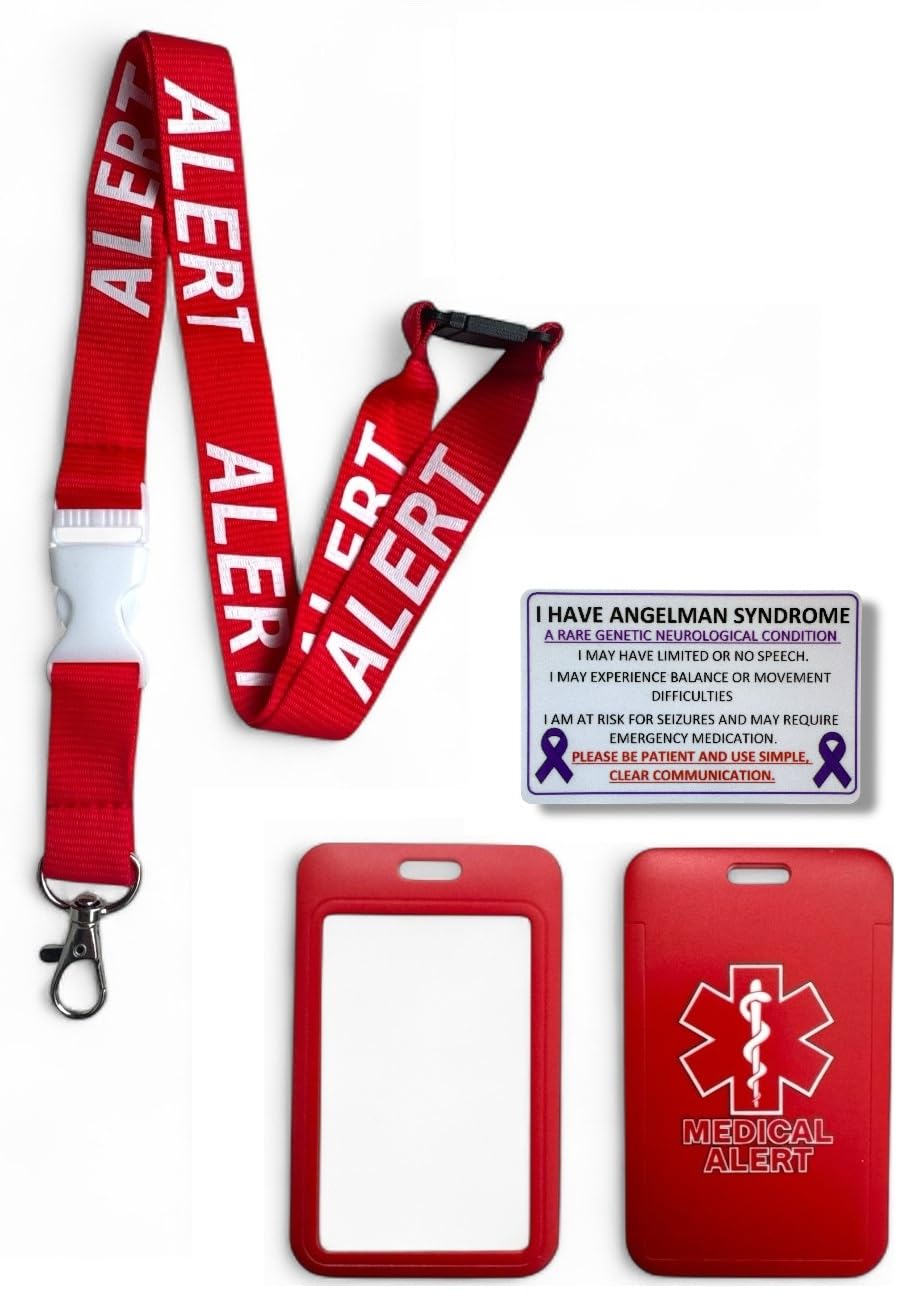 Medical Alert Lanyard with Matching Enclosed Card Holder & Medical Awareness Card (Angelman Syndrome)