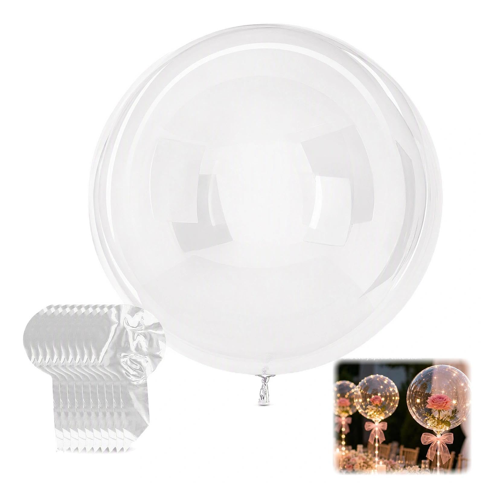 24 Pcs Bobo Balloons, 24 Inch Clear Transparent Fillable Bubble Balloons, Round Crystal Balloon Kit for DIY Photo Shoot, Wedding Anniversary Party Decoration