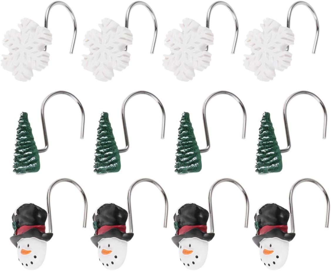 Christmas Shower Curtain Hooks 12Pcs Resin Snowman Shower Curtain Rings Winter Bathroom Christmas Party Decoration