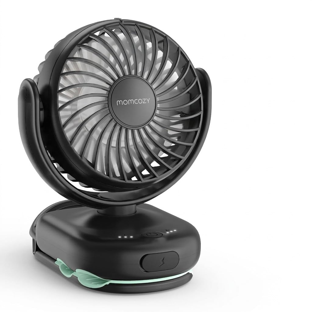 momcozy Ventilatore Portatile per passeggino con clip, 4 velocità, per marsupio, ultraleggero 118 g, fessure ≤4,5 mm, ricaricabile e orientabile, per passeggino da viaggio e ufficio