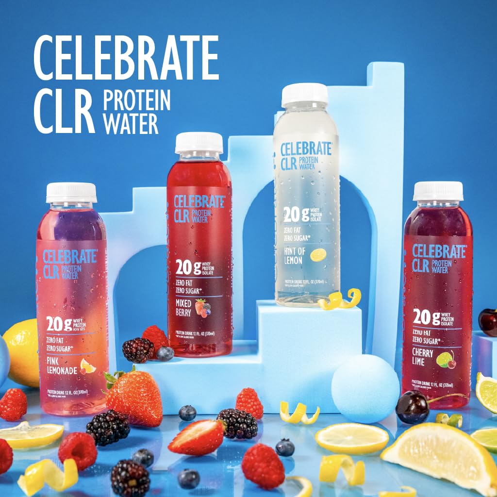Celebrate Vitamins Celebrate CLR Whey Isolate Protein Water, Mixed Berry - 20g Protein, Ready to Drink - Gluten Free and Sugar Free - For Post Bariatric Surgery Patients, 12 Pack